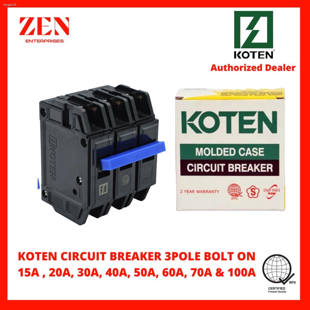 Koten Circuit Breaker 3P Plug in Bolt on 15 20 30 40 50 60 70 100Amp