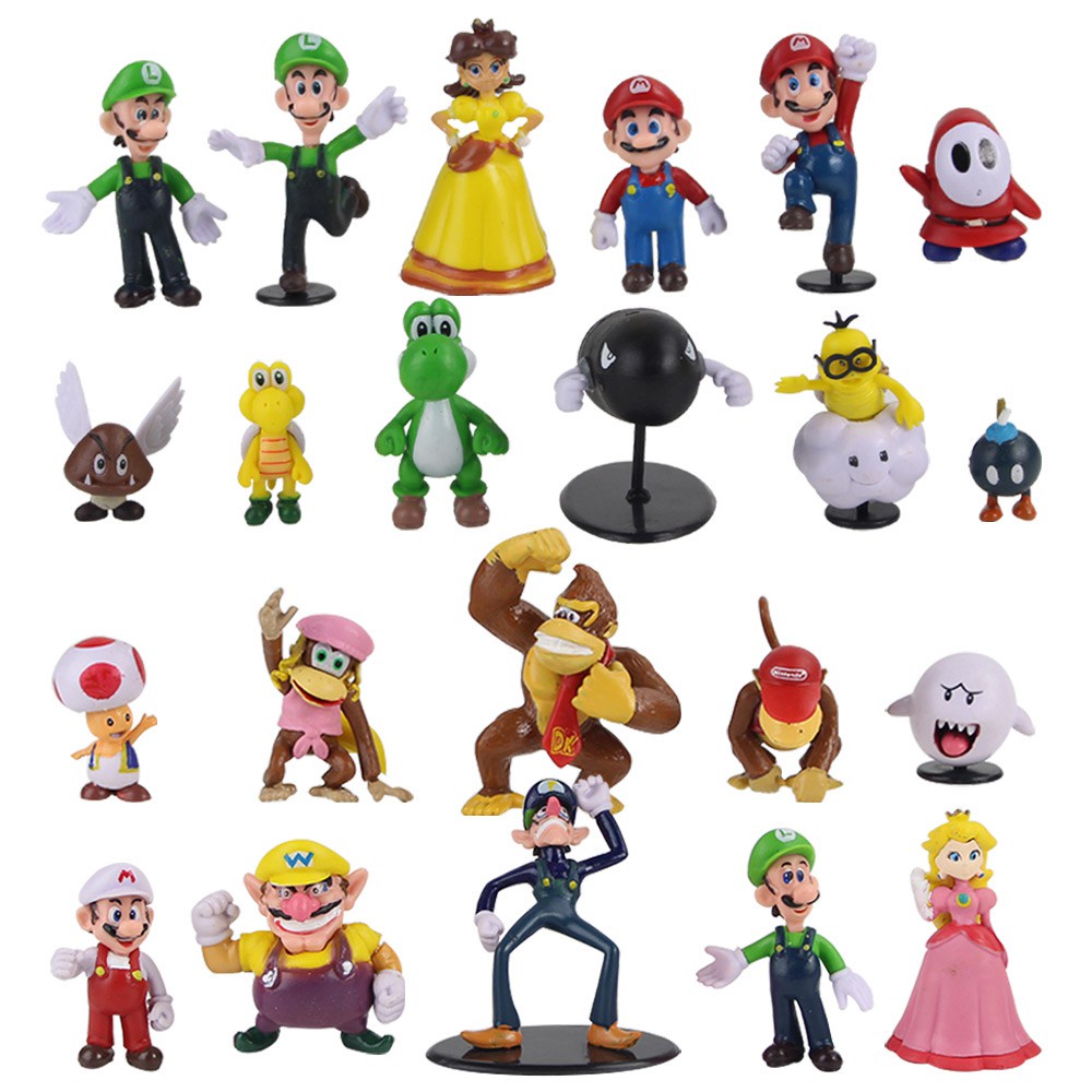 22pcs/set Super Mario Bros Family PVC Figure Toy Mario Luigi Wario ...