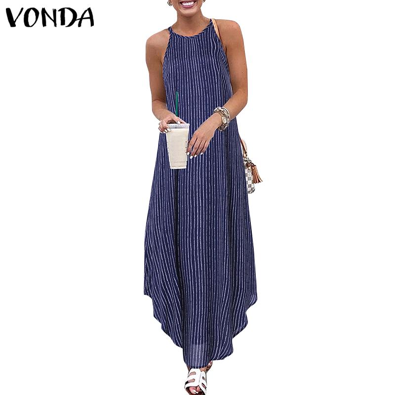 VONDA Women Striped Halter Maxi Dress | Shopee Philippines