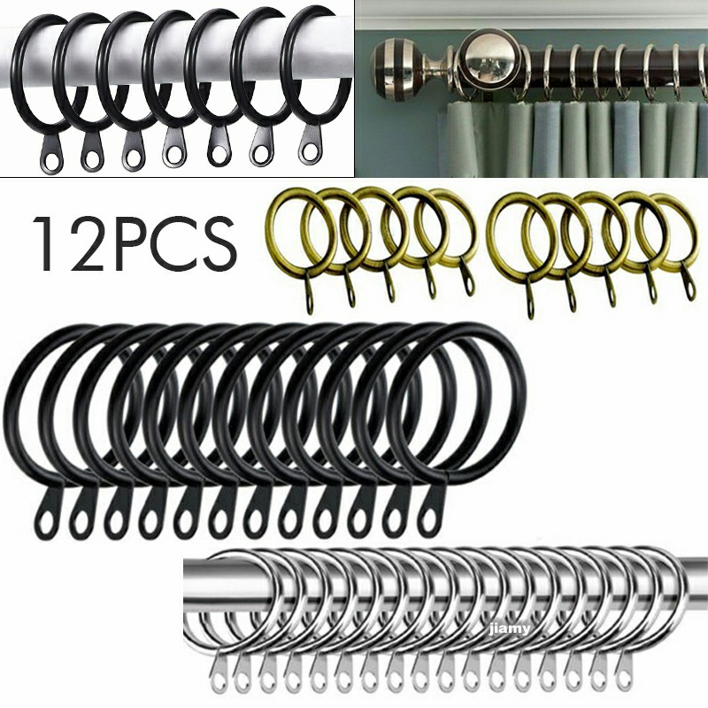12pcs Metal Curtain Rings Hanging Hooks for Curtains Rods Pole Voile