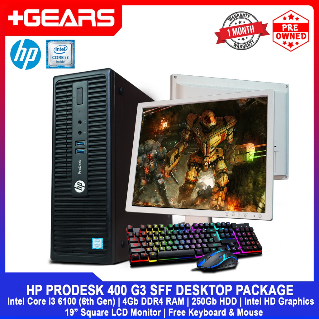 Hp Prodesk 400 G3 Sff Desktop Package Intel Core I3 6th Gen 4gbram 250gb Hdd W 19 Sq Monitor Shopee Philippines