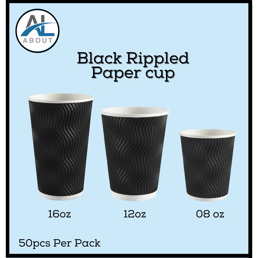 Rippled Black Paper Cup 22oz, 16oz, 12oz - Sold per pack (50pcs ...