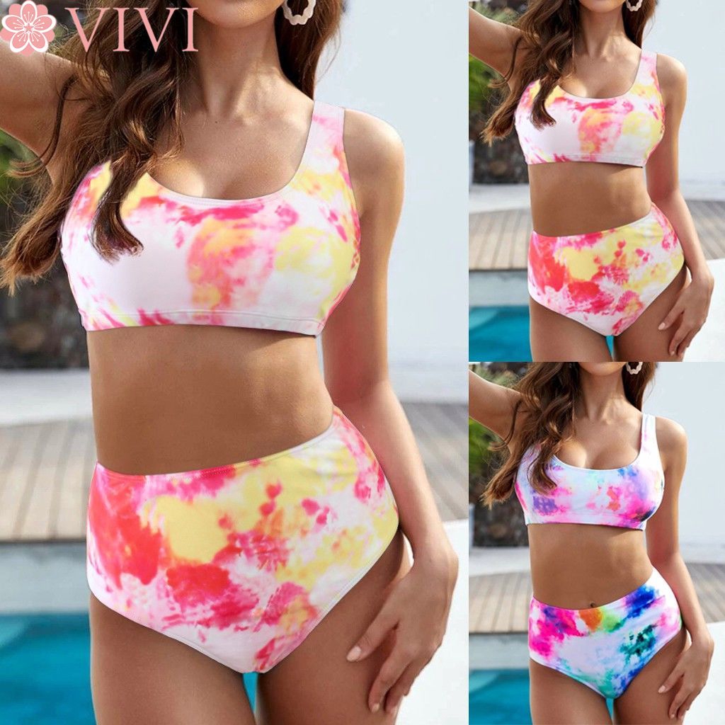 tie dye top with high waist bikini set