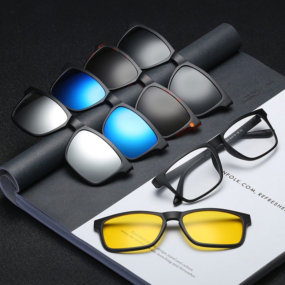 6 In 1 Custom Men Women Polarized Optical Magnetic Sunglasses Clip Magnet Clip On Sunglasses 