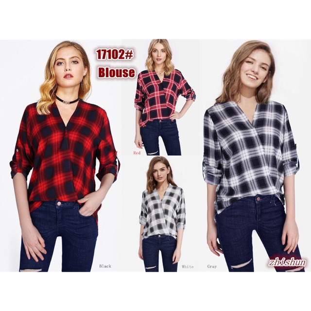 long sleeve polo womens checkered