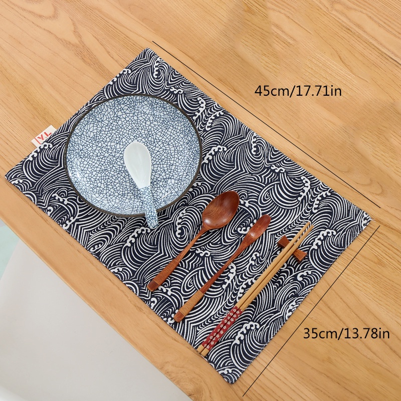 1 pcs Cotton Linen Placemats for Table Japanese Style Lucky Cat Double Layer Place Mat Set in Kitchen Dinner Mat Anti-Hot
