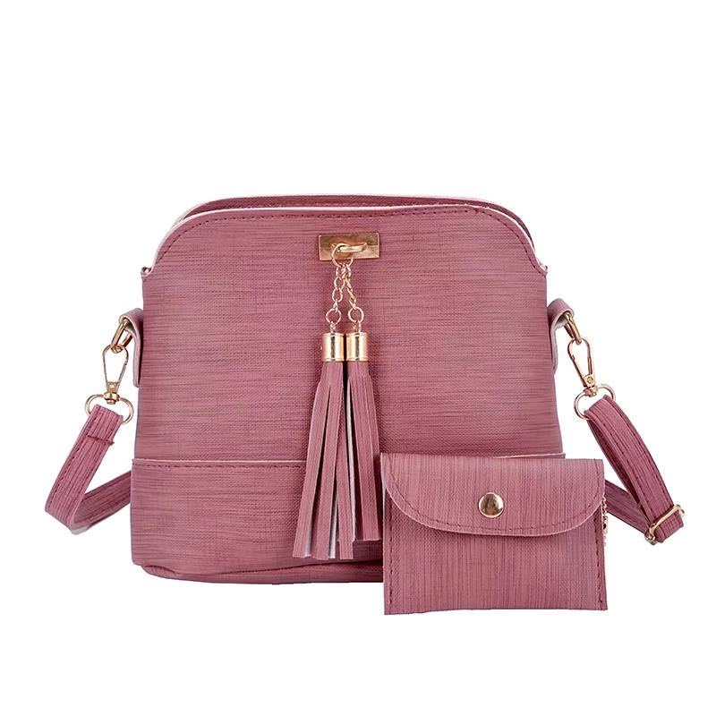 TT BAGS #092 SMALL PU LEATHER  KOREAN FASHION 2IN1 SHOULDER BAG WITH TASSEL FOR WOMEN