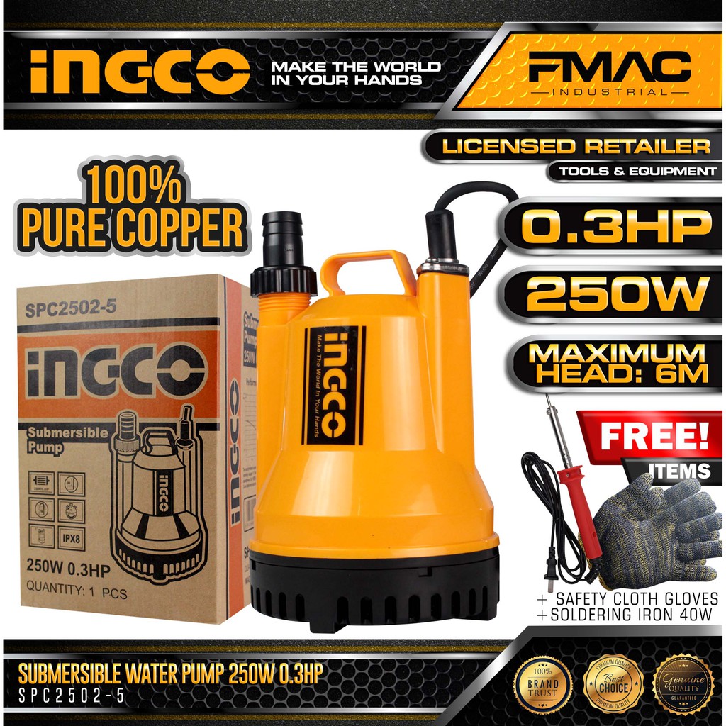 INGCO Submersible Water Pump 250W 0.3HP 100 PURE COPPER SPC25025