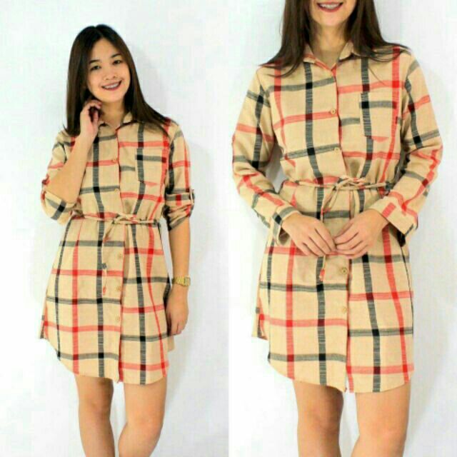 checkered long sleeve dress