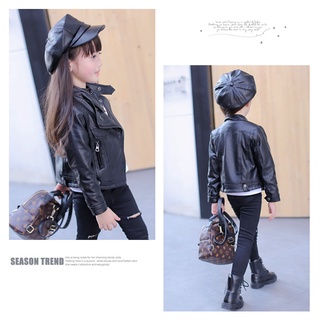 girls pu jacket rivet zipper cool Leather clothing for girls 4-13 years old Classic collar zipper leather motorcycle #8