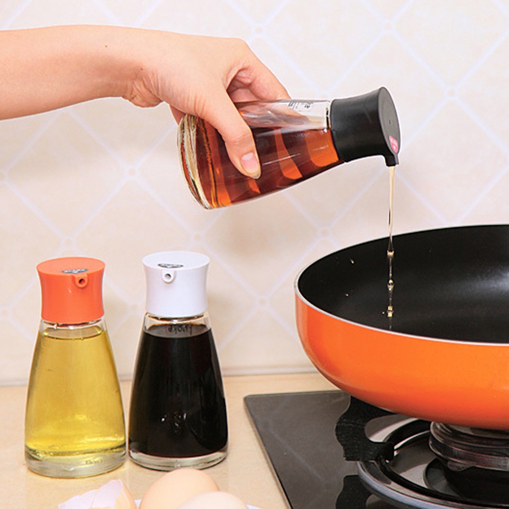 Oil Dispenser Glass Bottle Container Jar Vinegar Condiment Soy Sauce Pot Portable Easy Clean