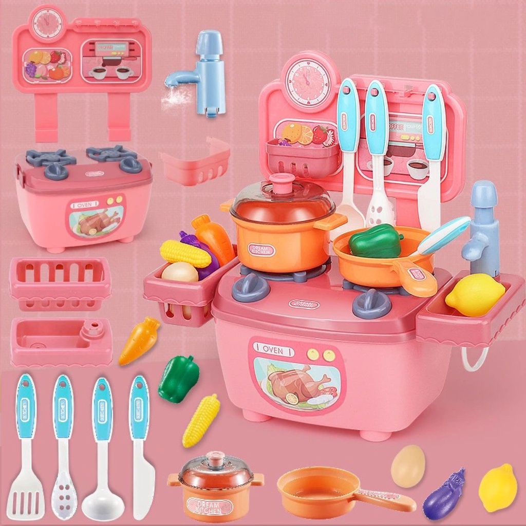 YUNLEO Mini Kitchen Playset Kids Cooking Toys Set House Play Tableware ...