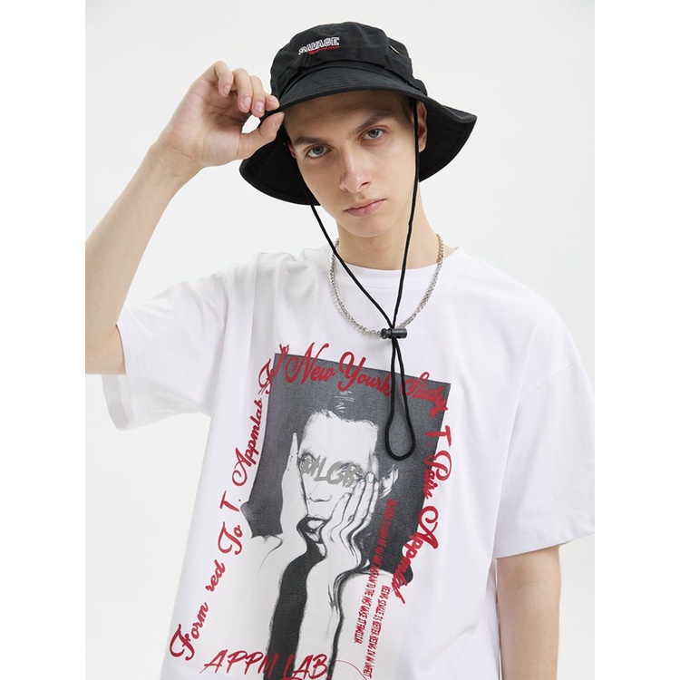 couple tshirt front portrait American trend print hip hop cotton crewneck unisex plus size black top