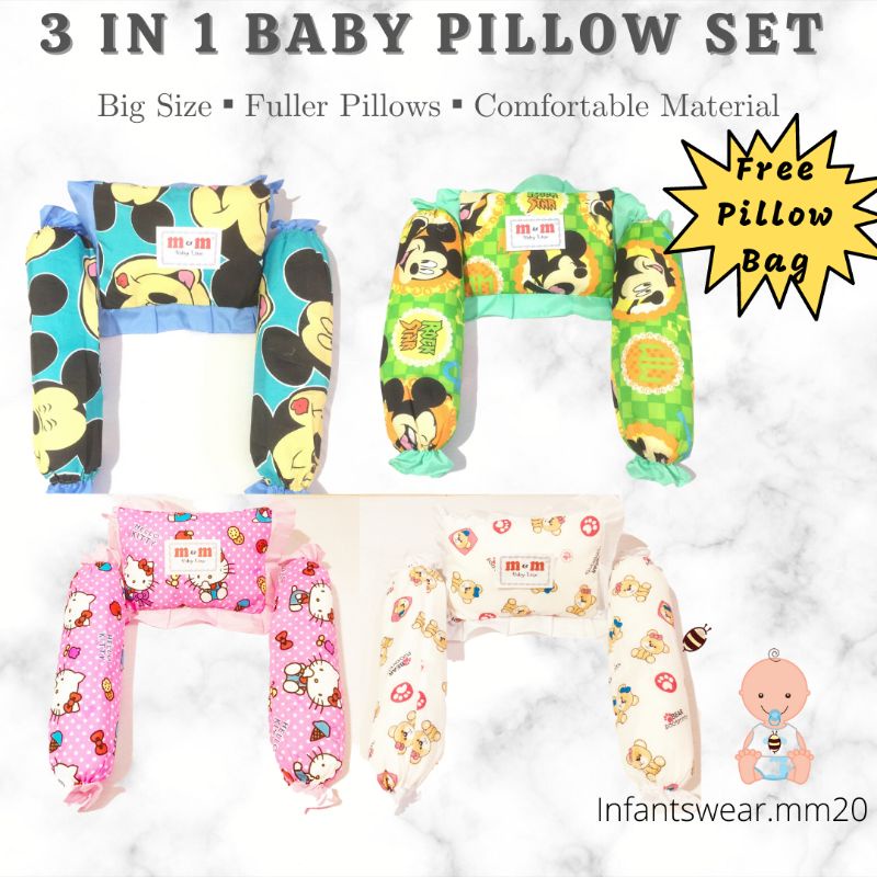 Quality Baby pillow set 3in1 (2 bolster 1 head pillow) Shopee Philippines