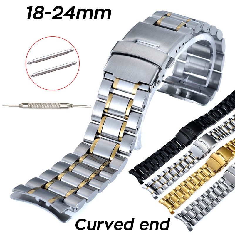 Curved End Replacement Watch Band 18mm 20mm 22mm 24mm Stainless Steel