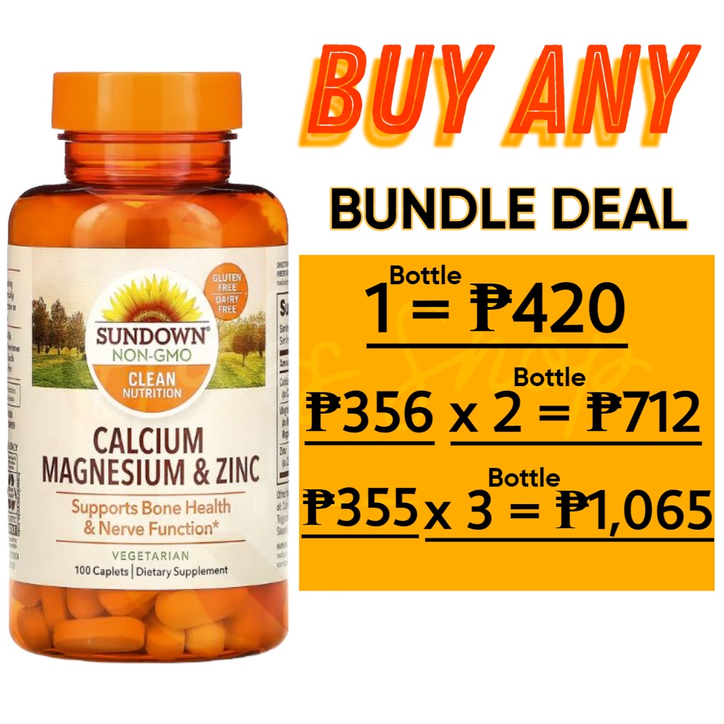 Sundown Naturals Calcium Magnesium & Zinc 100 Caplets ( BUNDLE