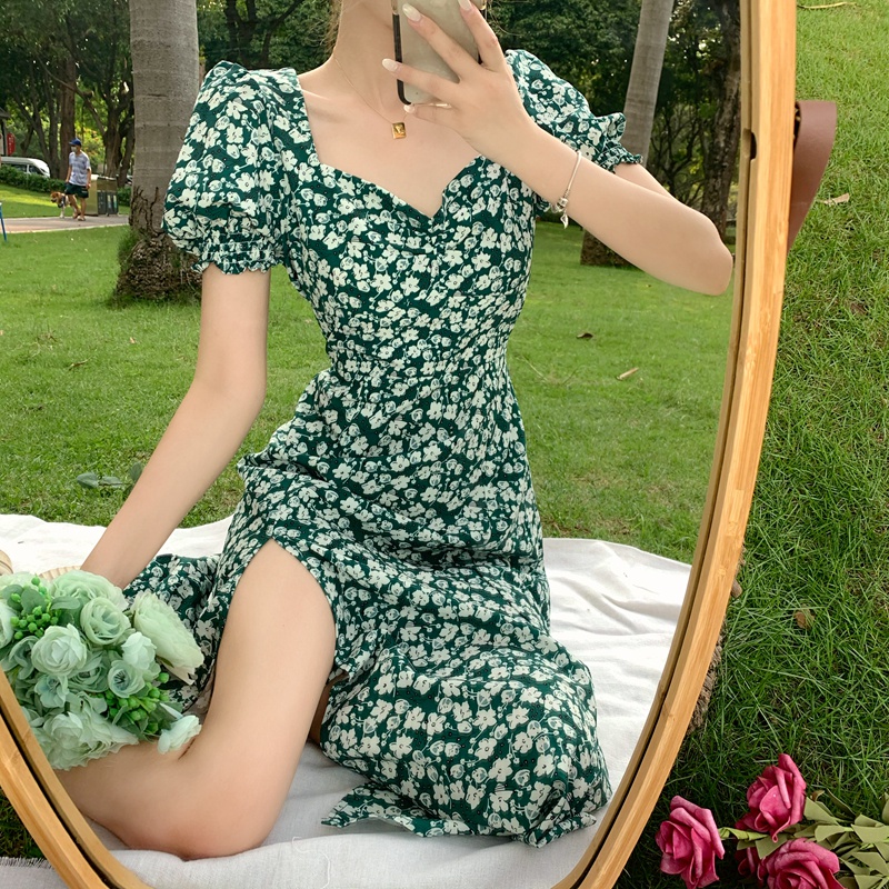 Summer emerald green formal dress for women casual Korean style Dress
