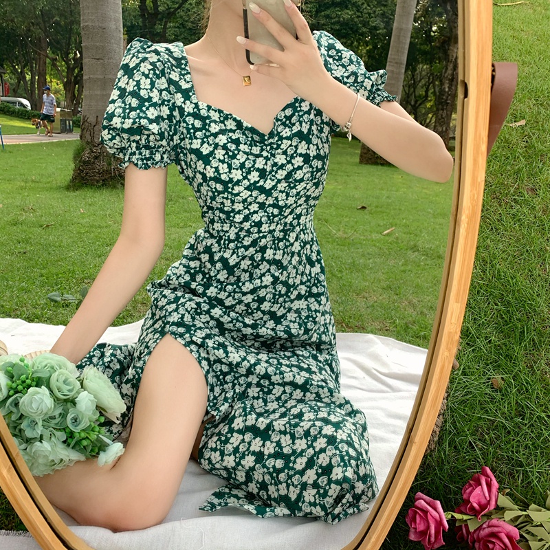 Summer emerald green formal dress for women casual Korean style Dress ...