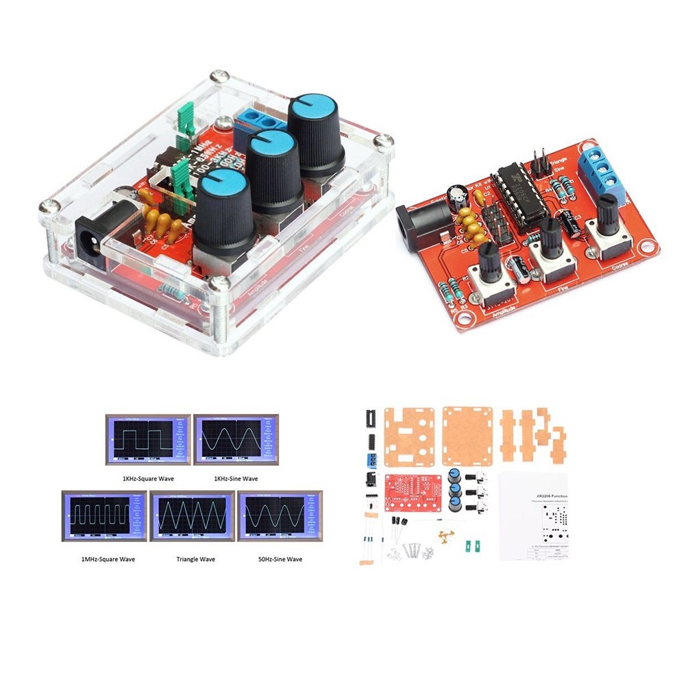 Signal Generator Kit Sine/Triangle/Square Output 1Hz-1MHz XR2206+ Arylic Shell