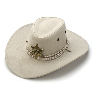 ▽▥Western Cowboy Hat Retro Sheriff S Badge Horseba Travel Fishing Sunshade Sun Belt Wind Rope Topi #5