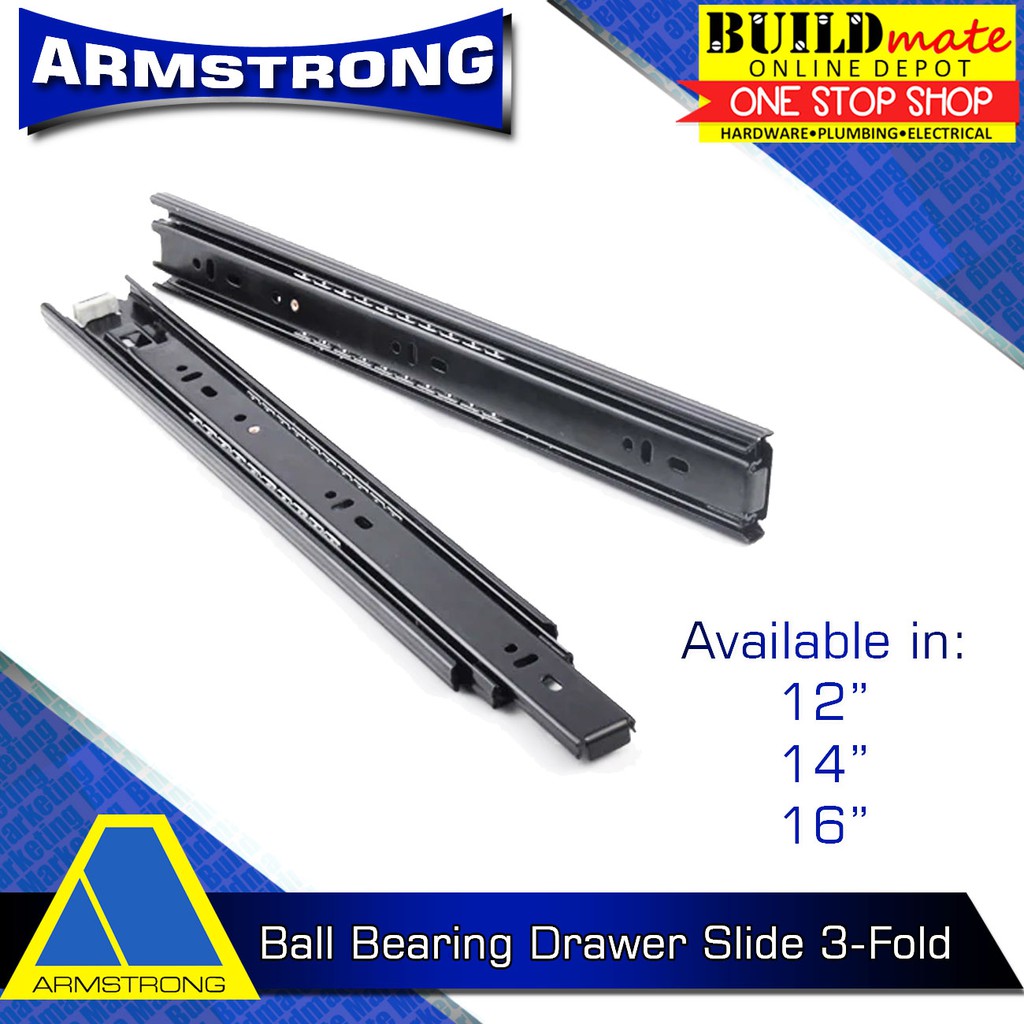 ARMSTRONG Ball Bearing Drawer Slide Guide 3 Fold Heavy Duty •BUILDMATE