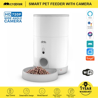 CrabTek Automatic Pet Feeder w/ Wide Angle Camera and 2 way Audio Cat App Google Assistant Siri
