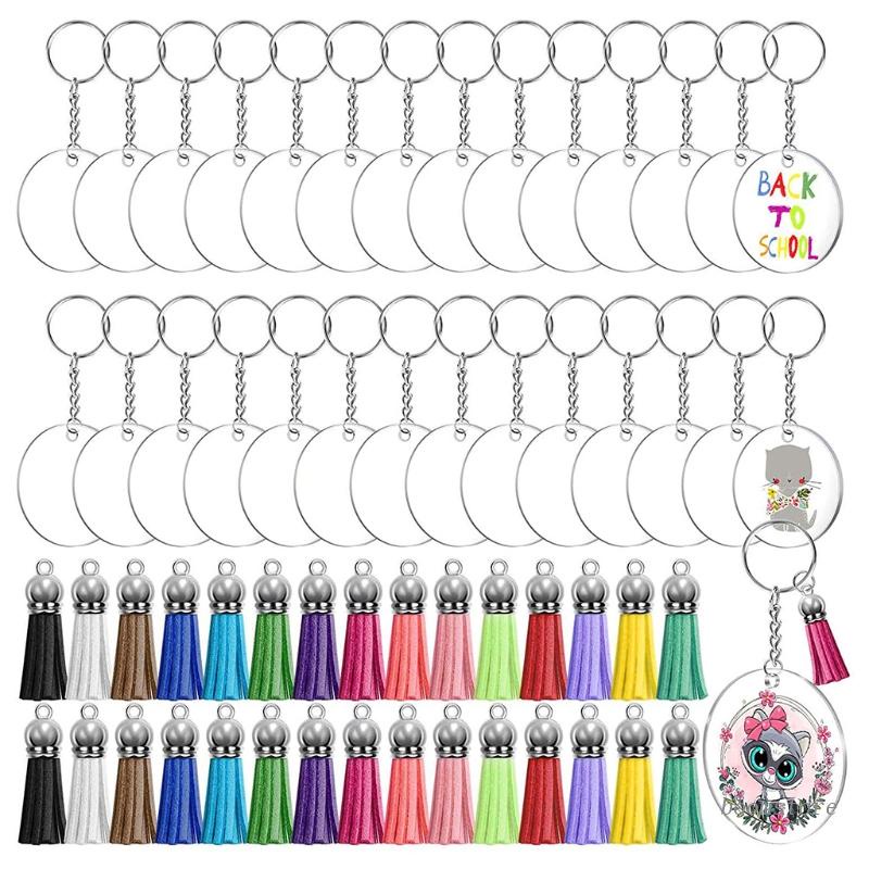 Duufin 160 Pcs Acrylic Transparent Circle Discs set with 40 Pcs Acrylic Keychain Blanks 40 Pcs Key Rings with Chain 40 Pcs Keychain Tassel Pendat Bulk and 40 Pcs Jump Rings for DIY Projects and Craft 