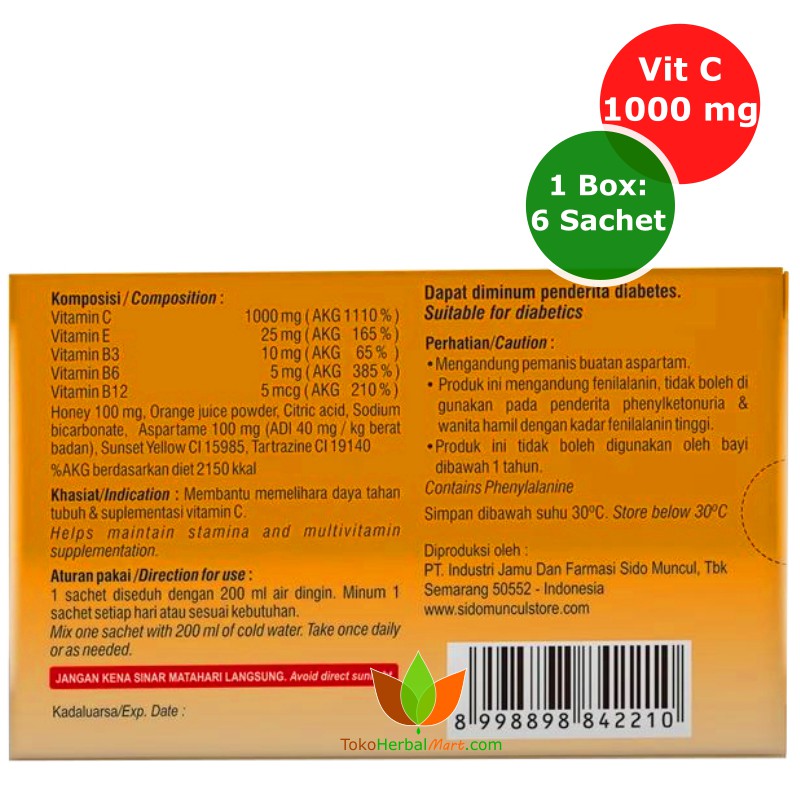 30 Sachets Of Sidomuncul Vitamin C 1000 Mg Orange Flavor Sweet Orange Vit C Body Supplements Shopee Philippines