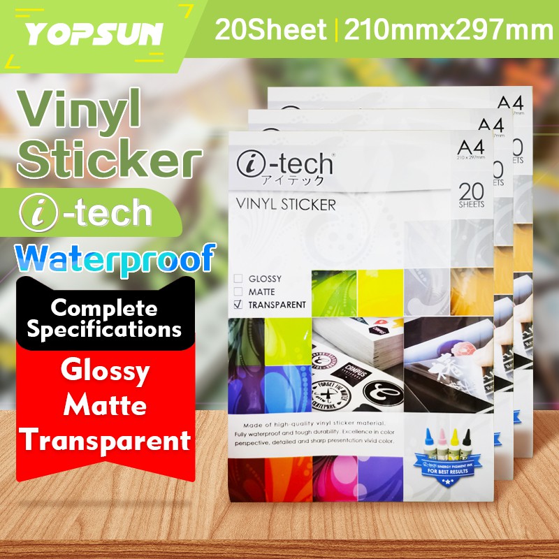 Vinyl Sticker Waterproof A4 Matte / Glossy / Transparent 20Sheets/pack ...