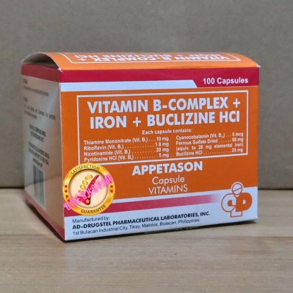 APPETASON Vitamin B-Complex + Iron + Buclizine HCI 100 Capsules ...