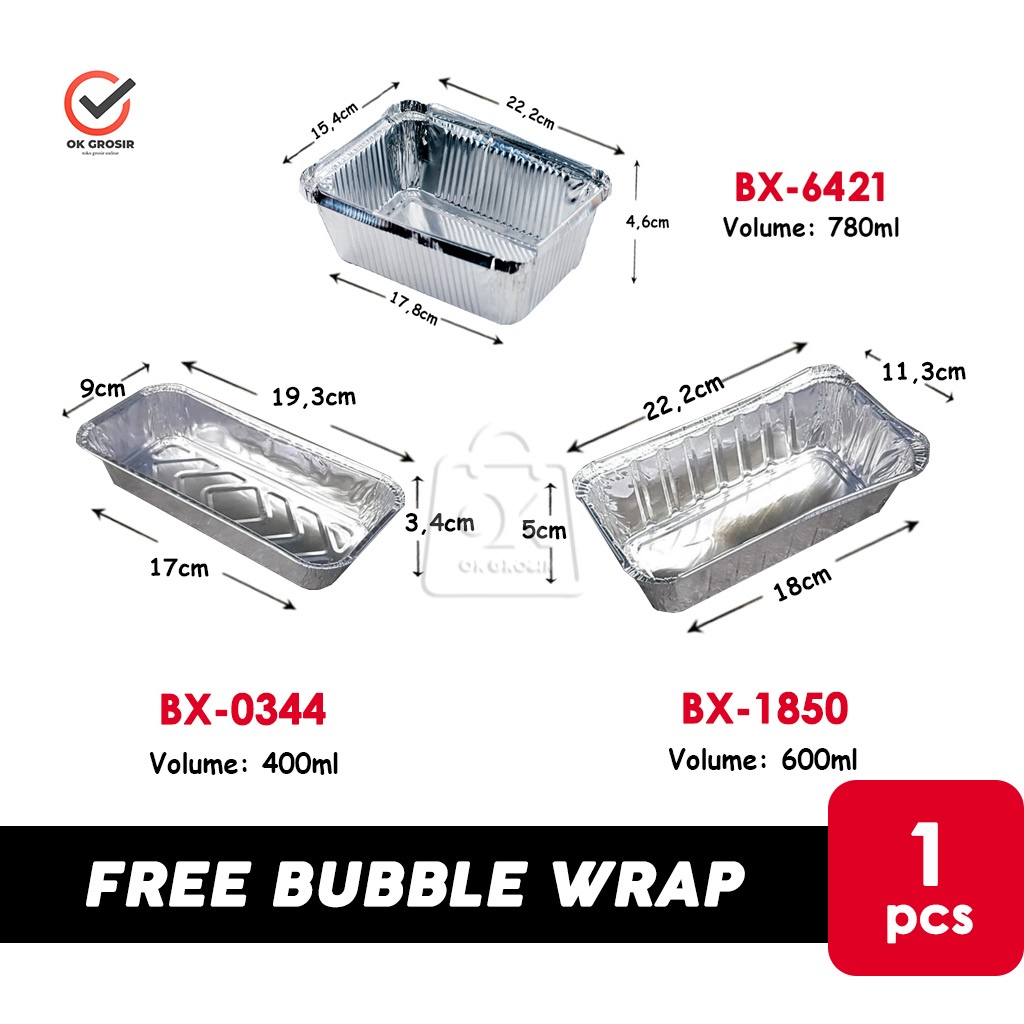 Aluminum Foil Tray BX 1850 / BX 0344 / BX 6421 / Alu Tray Rectangular Lasagna Macaroni (1 pcs