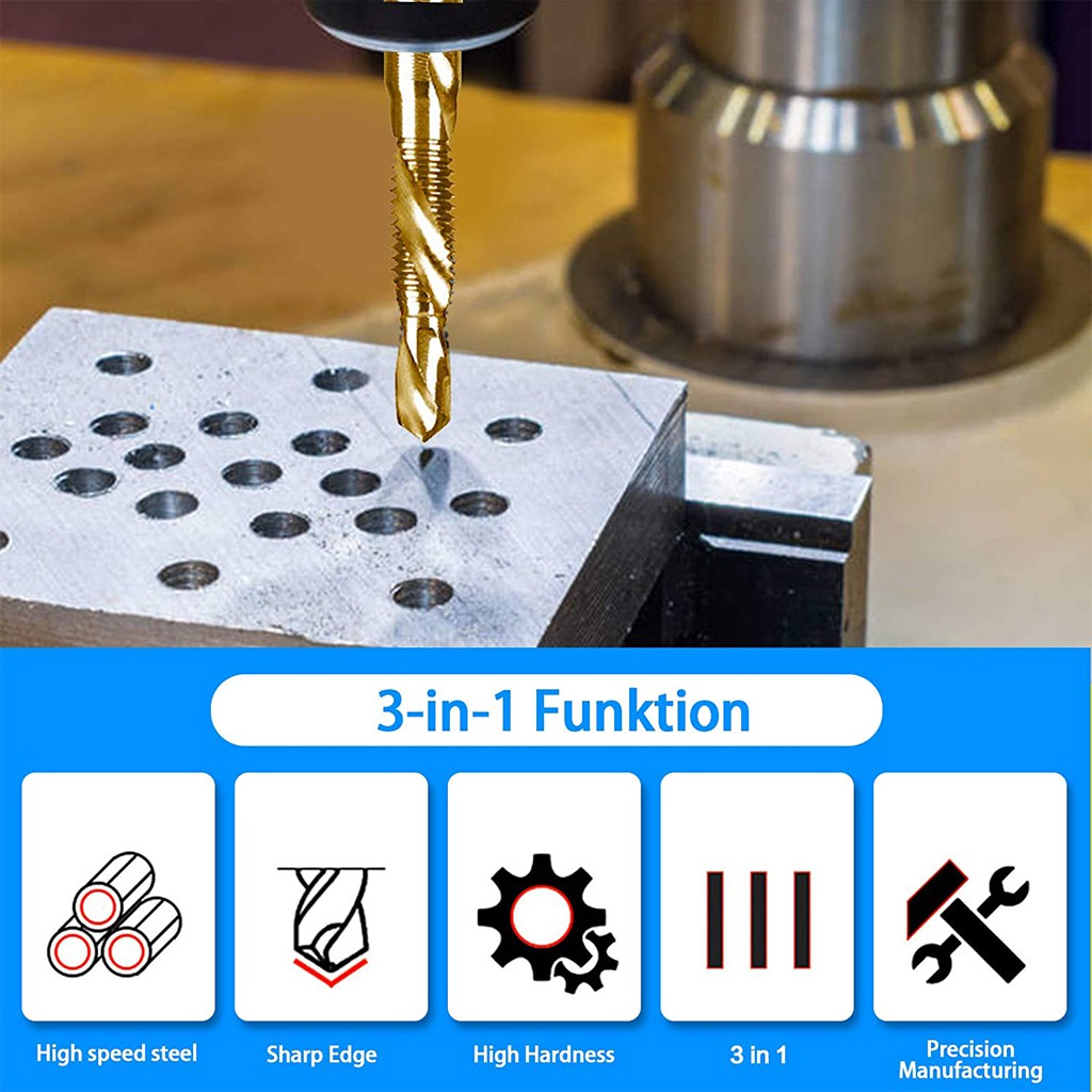 6Pcs Tap Drill Bit Set, M3-M10 HSS Titanium Combination 1/4” Hex Shank Screw Thread Metric Tap Drill