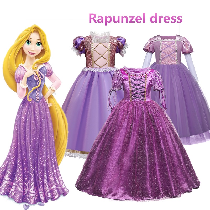 Fancy Kids Girl Rapunzel Dress Aurora Princess Girl Dress Halloween Party  Gown Cartoon Character Cosplay Costume | Shopee Philippines