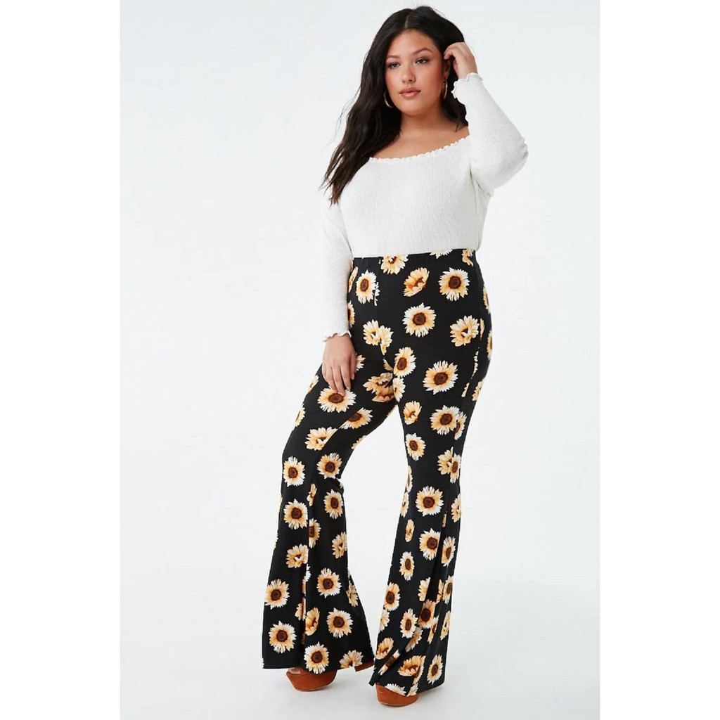 sunflower print flare pants
