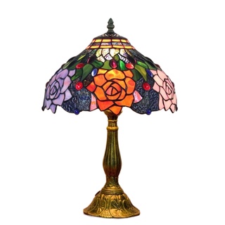American country pastoral creative retro art stained glass rose bedroom bedside table lamp bar light #1