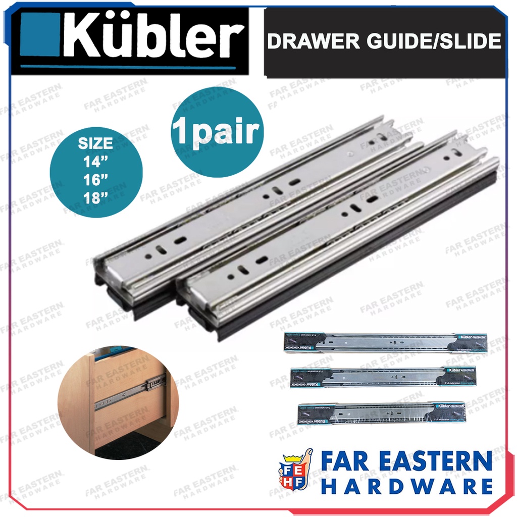 KUBLER Drawer Guide Slide Soft Close / Push to Open (1 Pair) Shopee