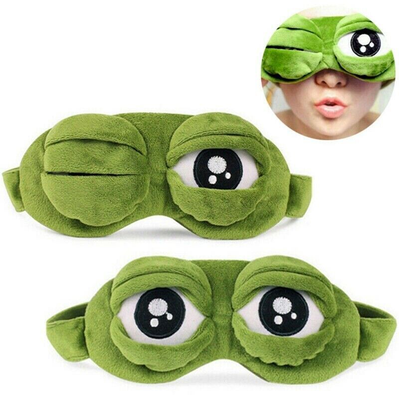Eye Mask Funny Creative Pepe Frog Sad Frog 3D Eye Mask Cover Sleeping Rest Cartoon Plush Sleeping Mask Cute Anime Gift Green Without 90G Ice Bag 
