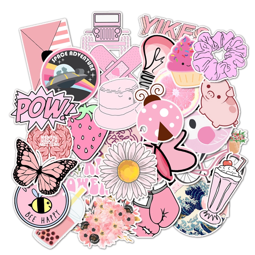 53pcs Secret Garden Sticker Decals Vinyls for Teen Girl Decal Laptop,Cars,Motorcycle,Bicycle,Skateboard Luggage,Bumper Hippie Decals Bomb Waterproof Love Sticker Cool Pack,Pink Cute Stickers 