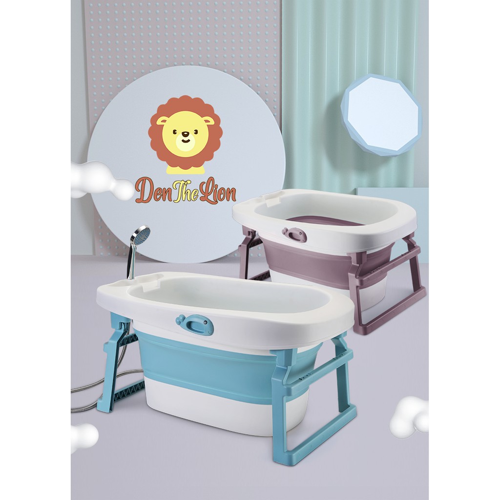 BIG Foldable Collapsible Bath Tub w/ Cushion, Stool, Shower Cap, Rinse Cup, Bath Sponge, Toys Large