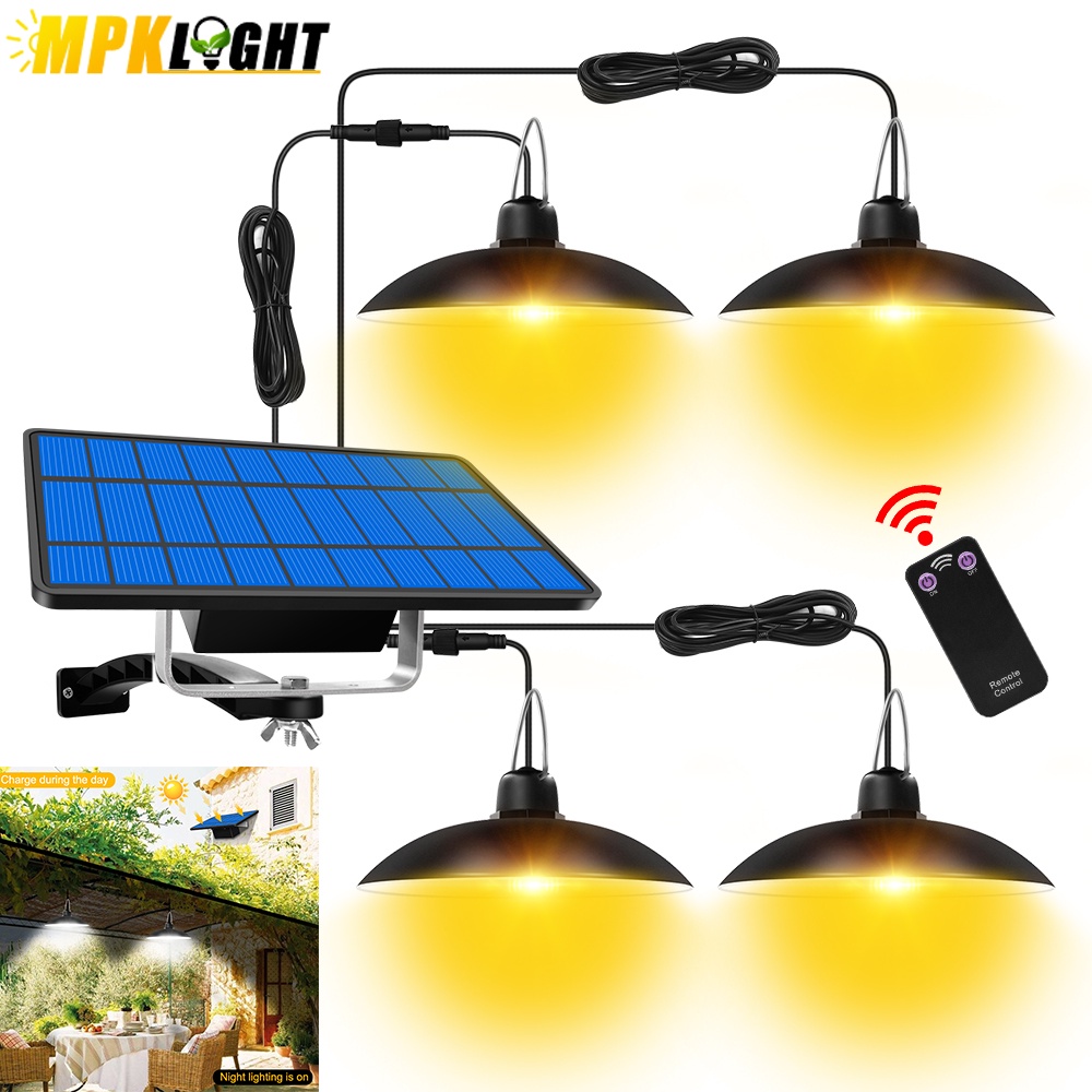 Remote Control Solar Pendant Lights 1/2/3/4 Heads Indoor Outdoor Solar