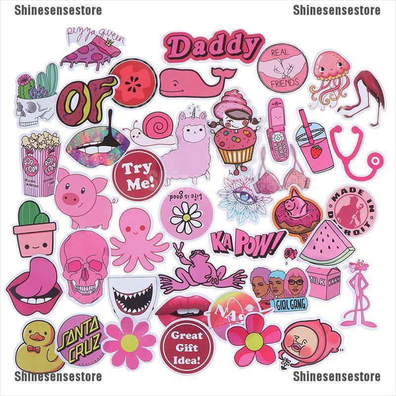 50Pcs Kawaii Pink Fun Girls Stickers Toys Guitar Car Suitcase Laptop DecalN*ss