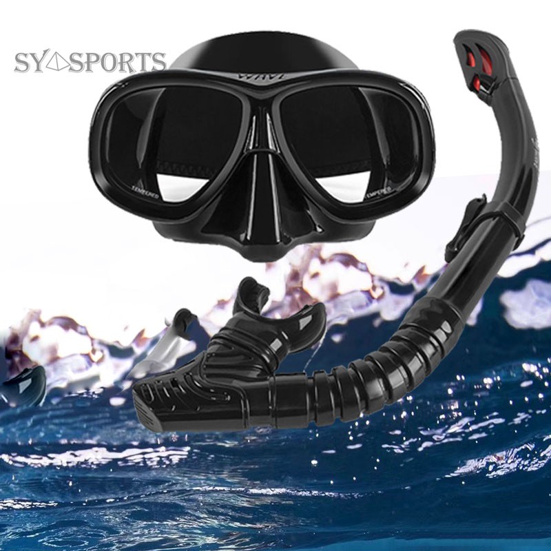 Diving Tempered Glass Goggles Full Face Snorkel Mask,Dry Snorkel Set Suitable for GoPro Mount and Earplugs New-look Snorkel Mask Anti-Fog Scuba Diving Mask 
