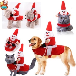 ❀⋮ Petmall Santa Claus Christmas Dog Cat Horseback Riding Cute Cotton Keeps Warm Pet Clothes Red Hol