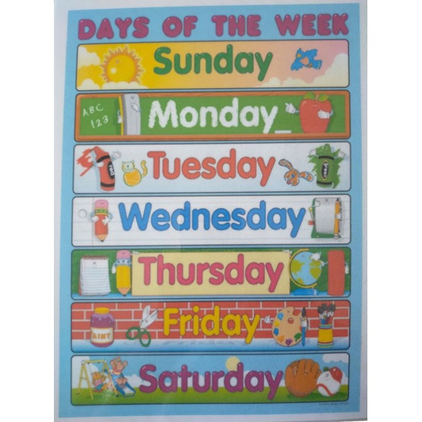 Days of the Week Chart A4 Laminated for Kids | Shopee Philippines