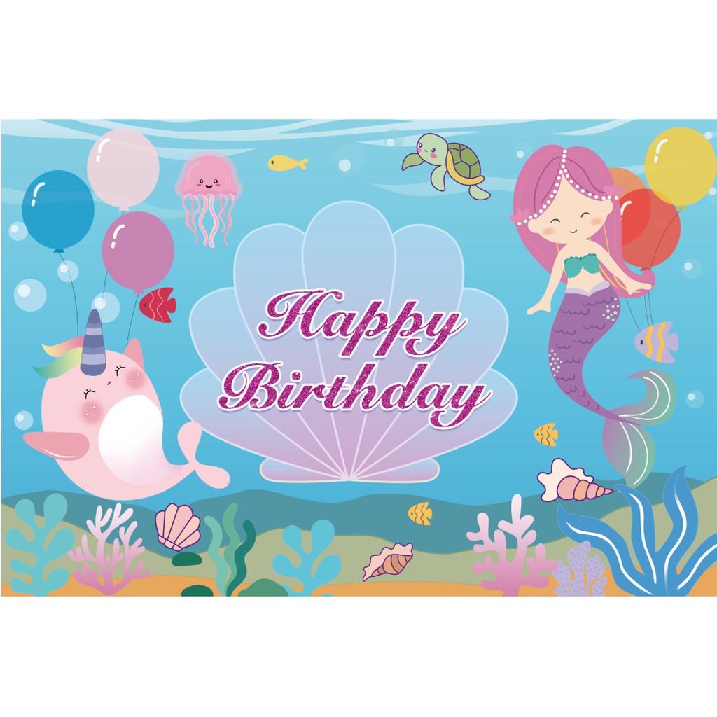 Aperil Birthday party poster wallpaper mermaid theme background cloth  poster birthday decoration 120cm*80cm | Shopee Philippines