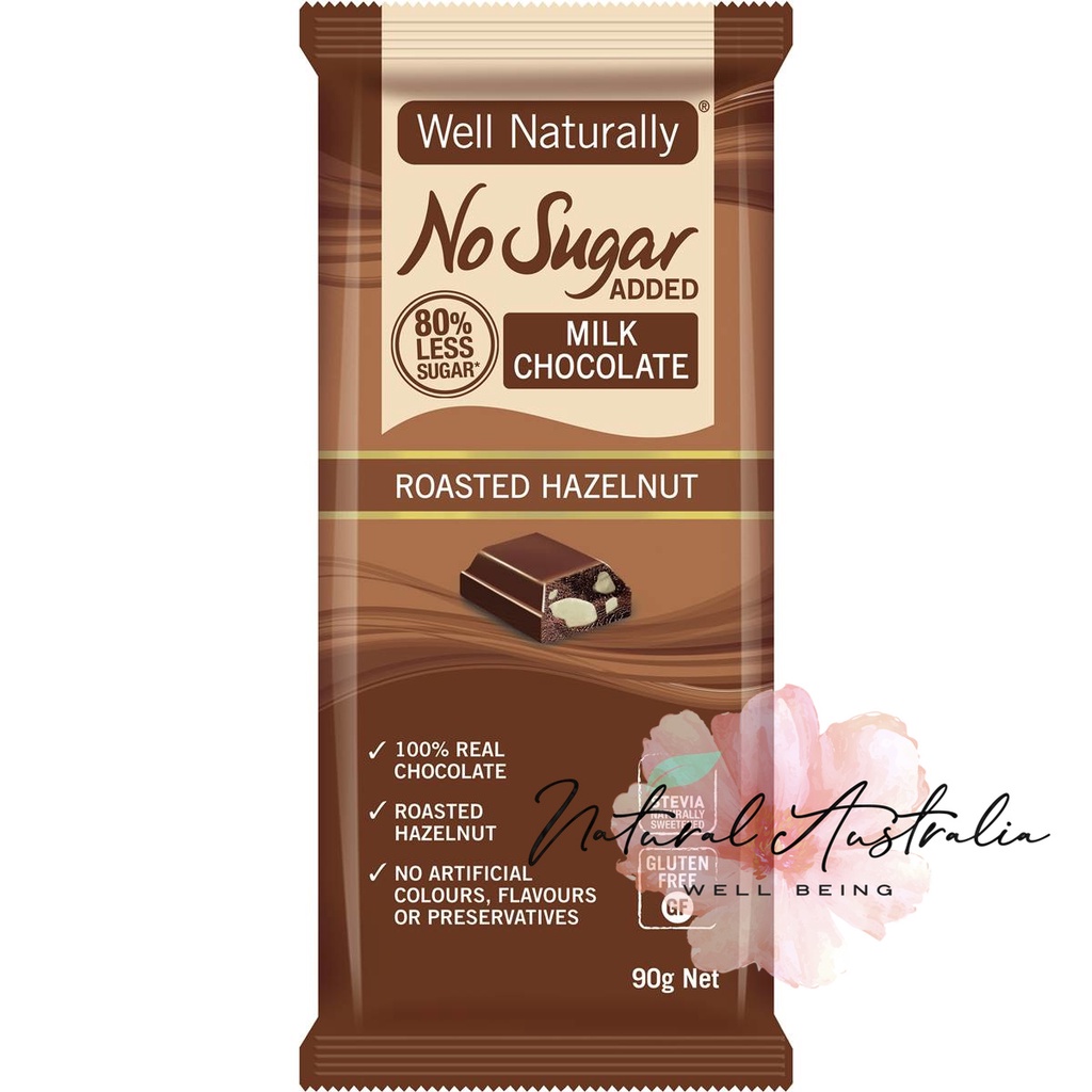 Well Naturally Milk Chocolate Roasted Hazelnut No Sugar Added 90g