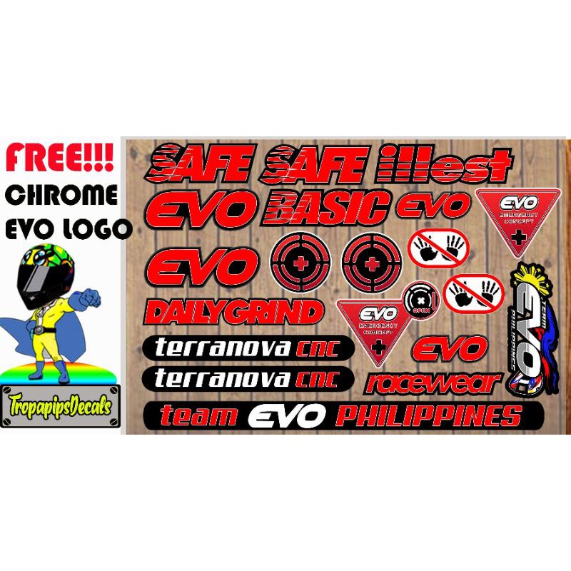 EVO HELMET STICKER with FREE!!! 2pcs Logo sticker DECALS on purchase