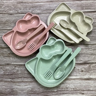 mini plate 3 Pcs per Set baby kids cute Baby Plate Spoon fork Eating Tableware Set #2