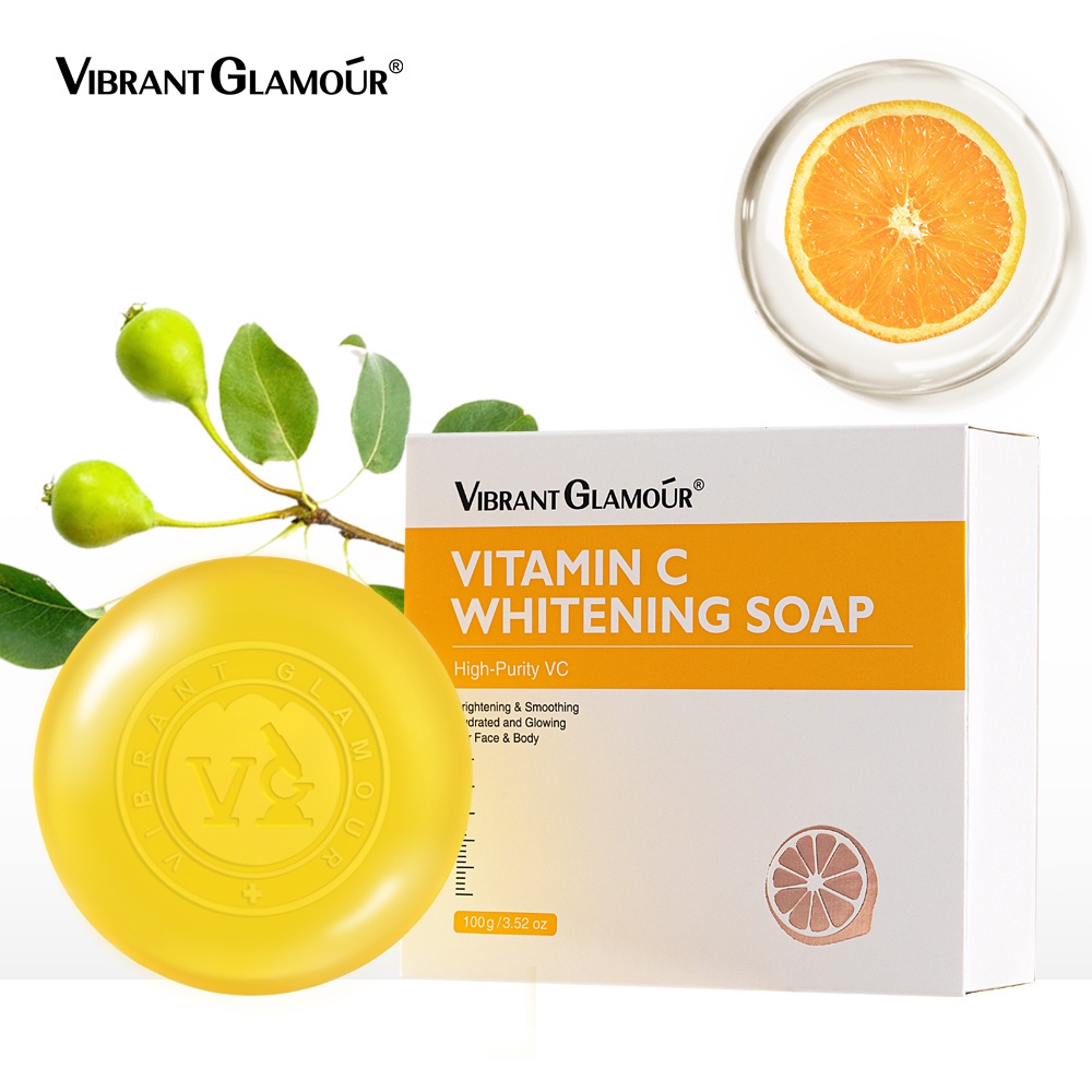 VIBRANT GLAMOUR Vitamin C Whitening Soap Face Cleanser VC Deep Cleaning Facial Wash Brightening