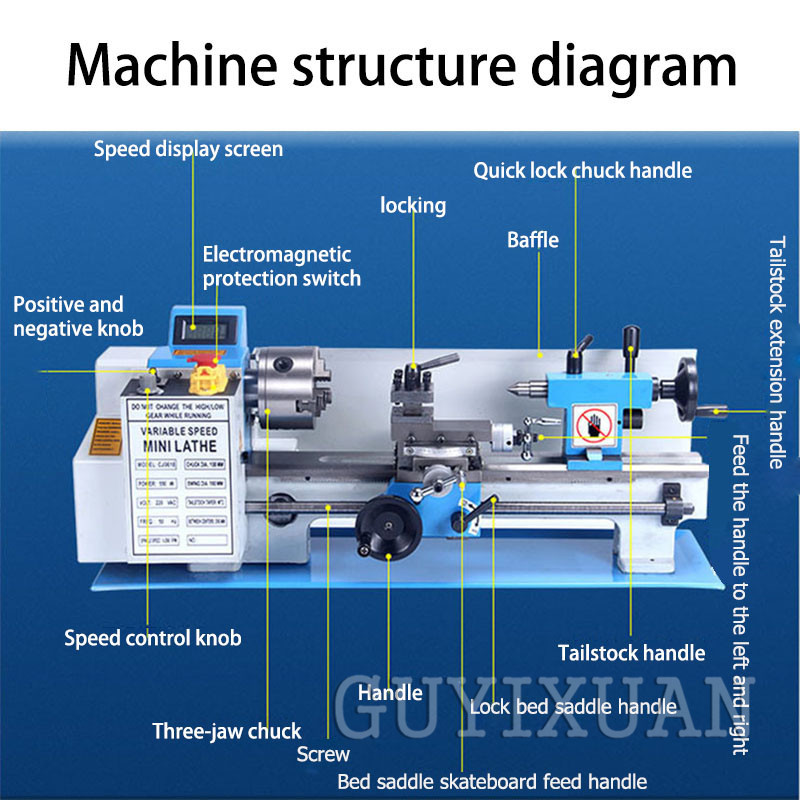 Lathe Machine Benchtop Metal Lathe Small Stainless Steel Lathe High Precision Metal Processing Wood
